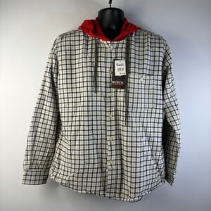 NWT Rustic Outfitters Men's Lg Hooded Flannel Shirt Jacket Lined Plaid Cream